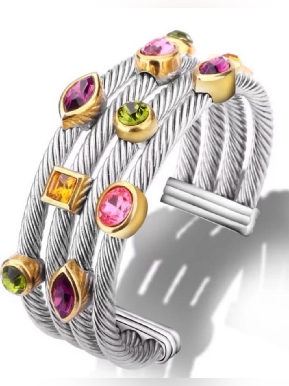 Gemstone Cable Cuff Bracelet - Picture 3 of 13